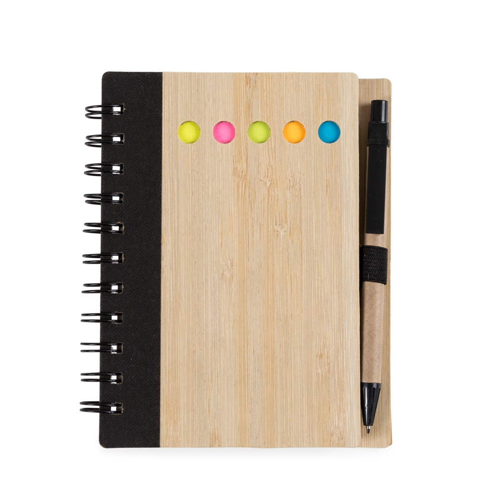Bloco de anotações bambu com caneta personalizada 