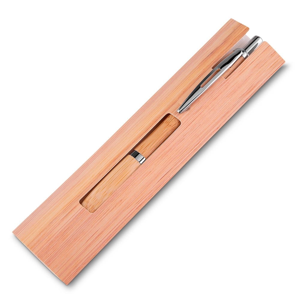 Caneta corpo de bambu com detalhes em metal